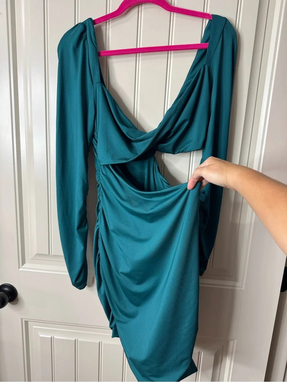 NEW w TAGS 🏷️ 2/for $20 🪩 Teal Long Sleeve Cutout Mini Dress (Women’s Size XXL)